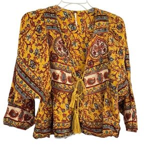 Free People Yellow Floral Bohemian Blouse